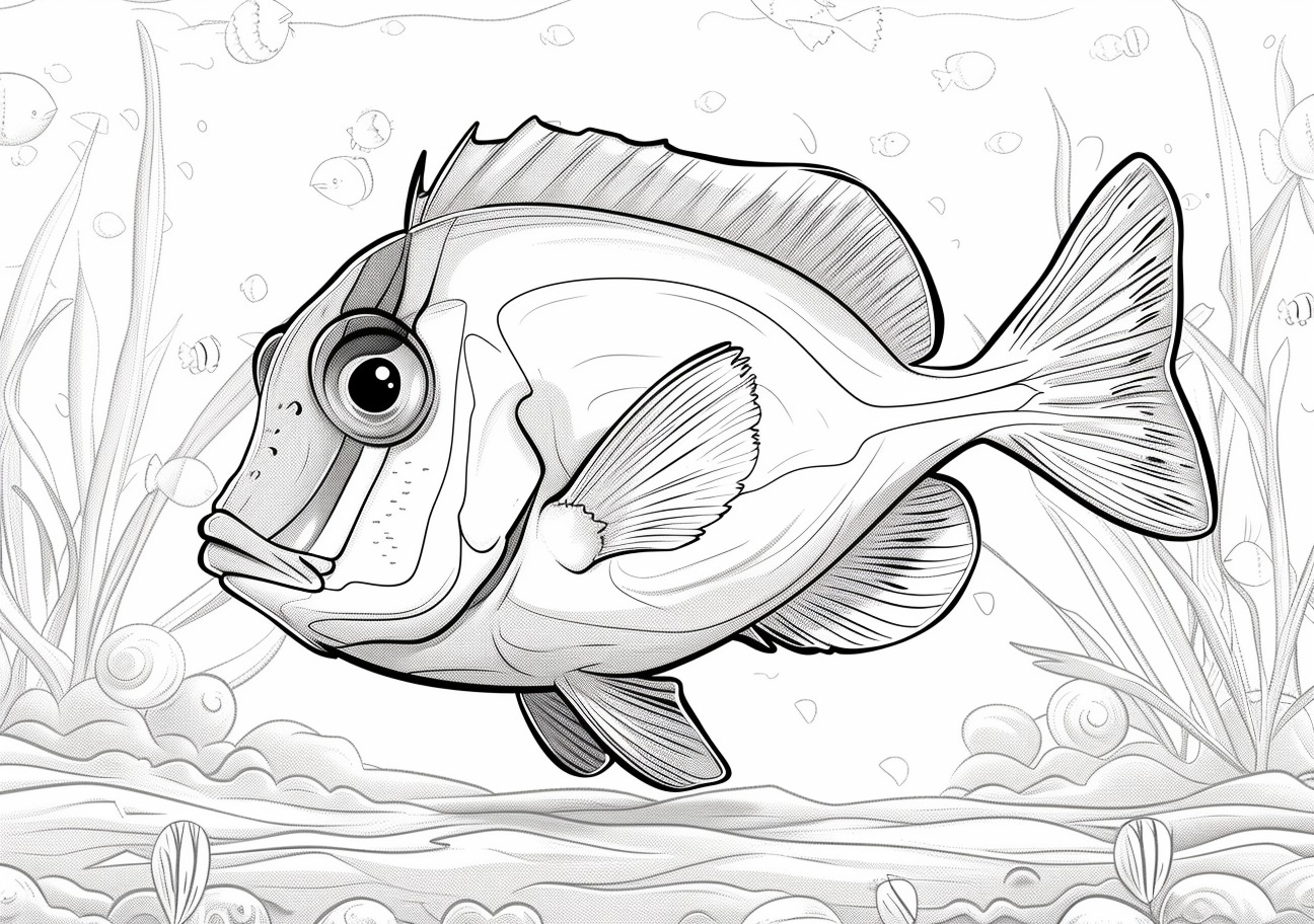 Ocean Coloring Pages, Cartoon blue tang