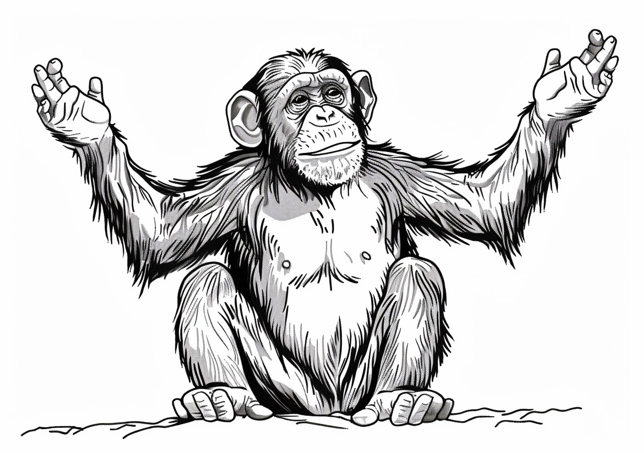 Chimpanzee Coloring Pages, Very happy Chimpanzee