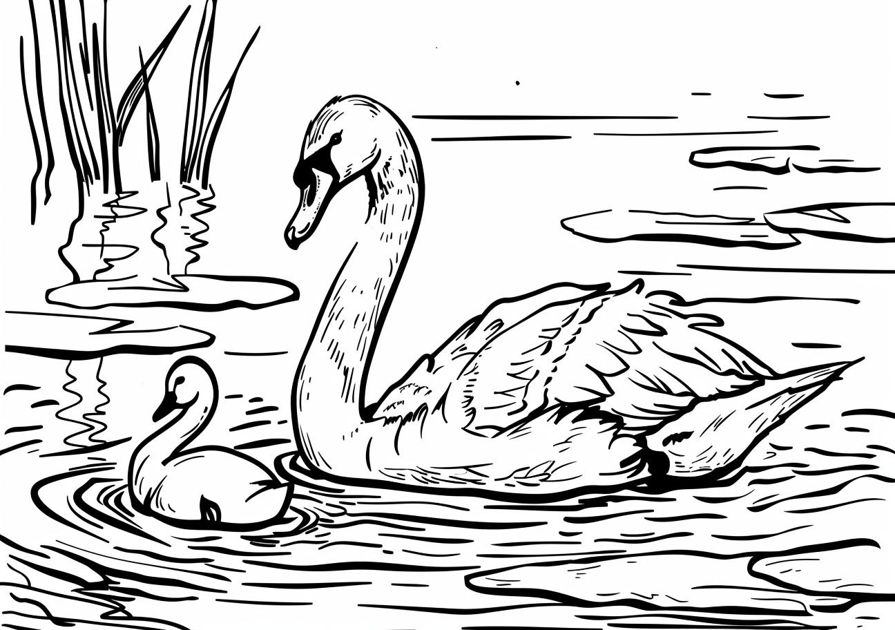 Swan Coloring Pages, Swan with child