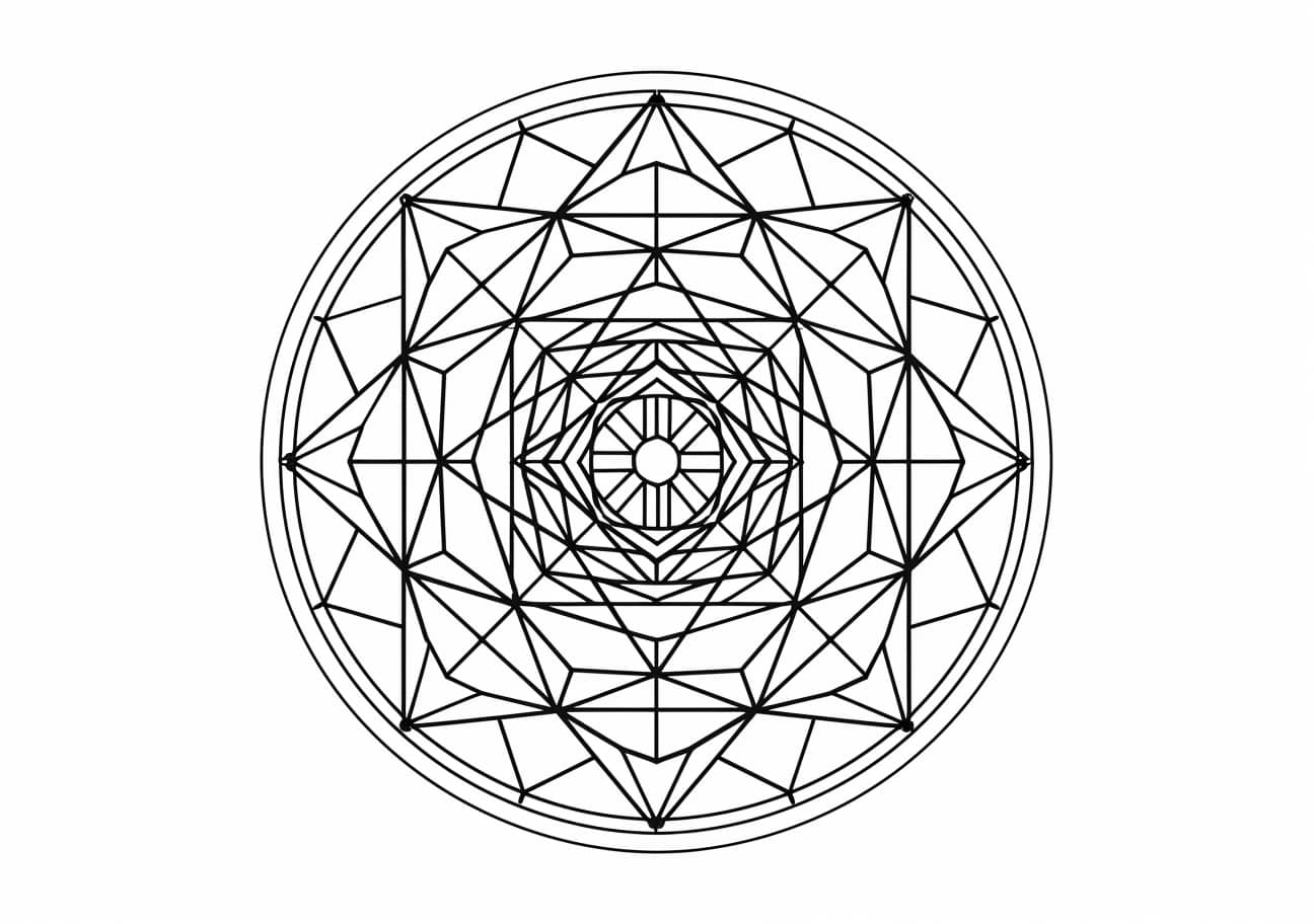 Geometric Mandala Coloring Pages, Circles and triangles mandala geometry