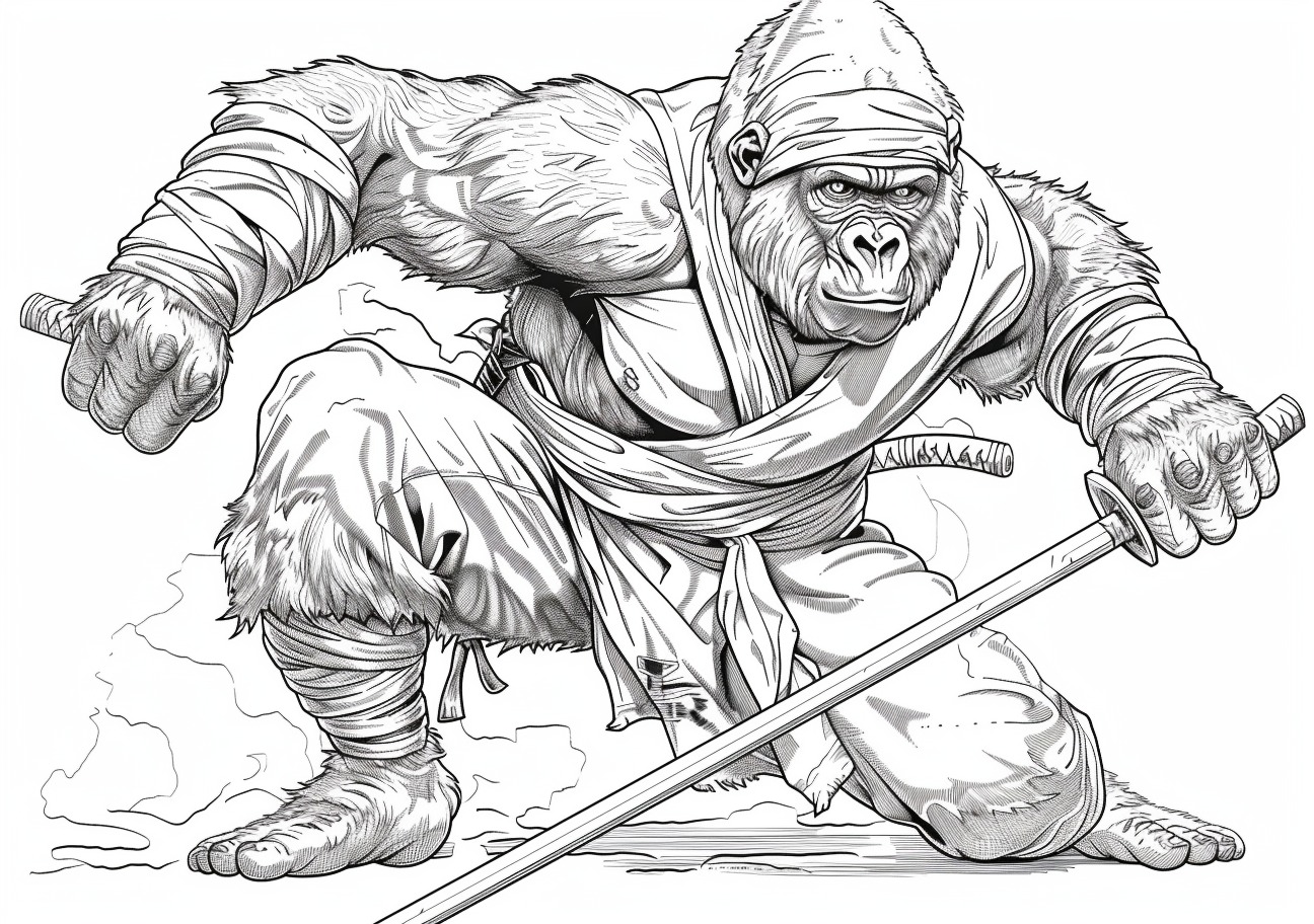 Gorilla Coloring Pages, Gorilla ninja