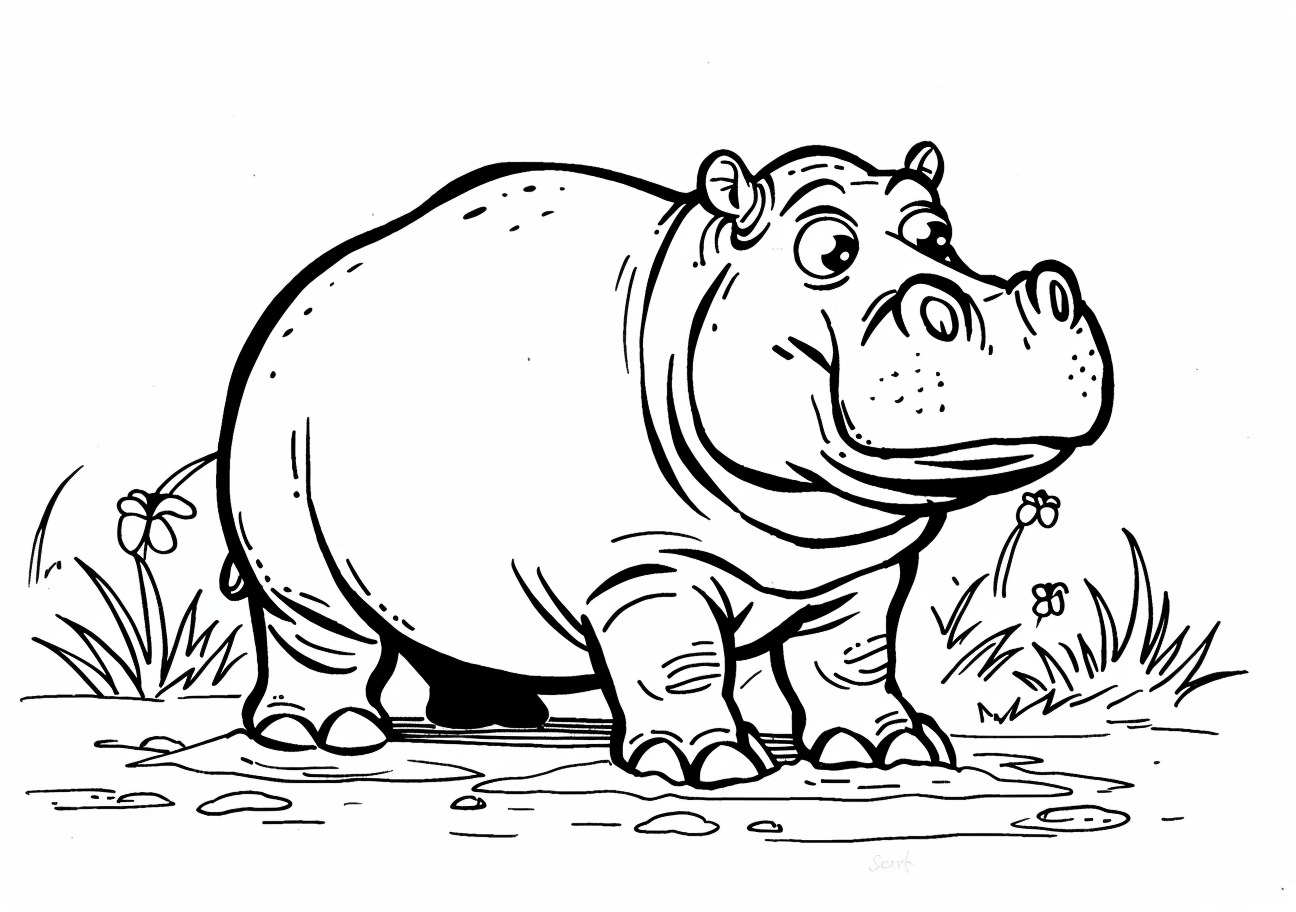 Hippo Coloring Pages, Cute Hippo