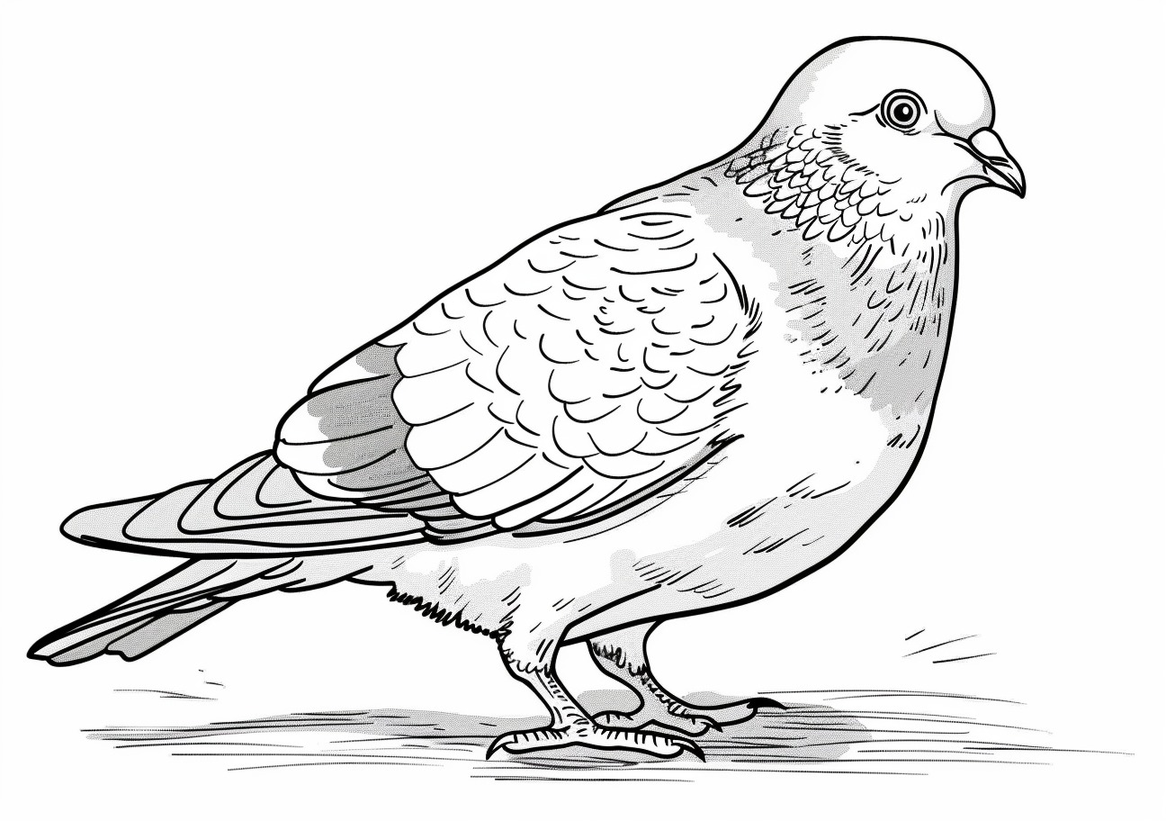 Pigeon Coloring Pages, Cartoon pigeon on grass