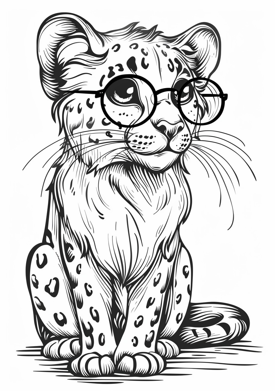 Leopard Coloring Pages, Leopard with glasses