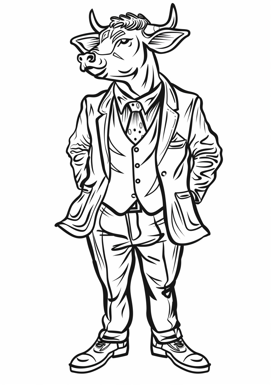 Cow Coloring Pages, Cow in suit