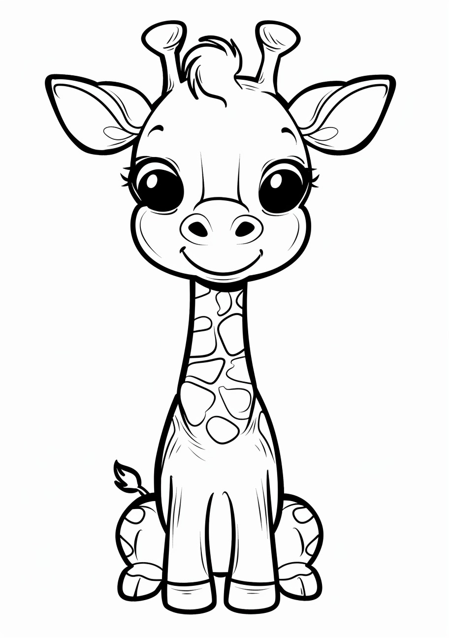 Giraffe Coloring Pages, Giraffe kawaii style