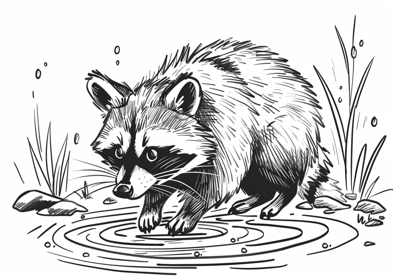 Raccoon Coloring Pages, Raccoon near the river