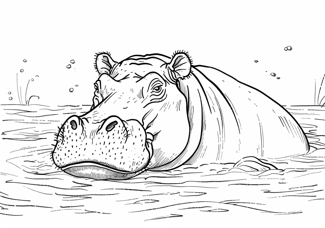 Mammals Coloring Pages, Hippo comes out of water