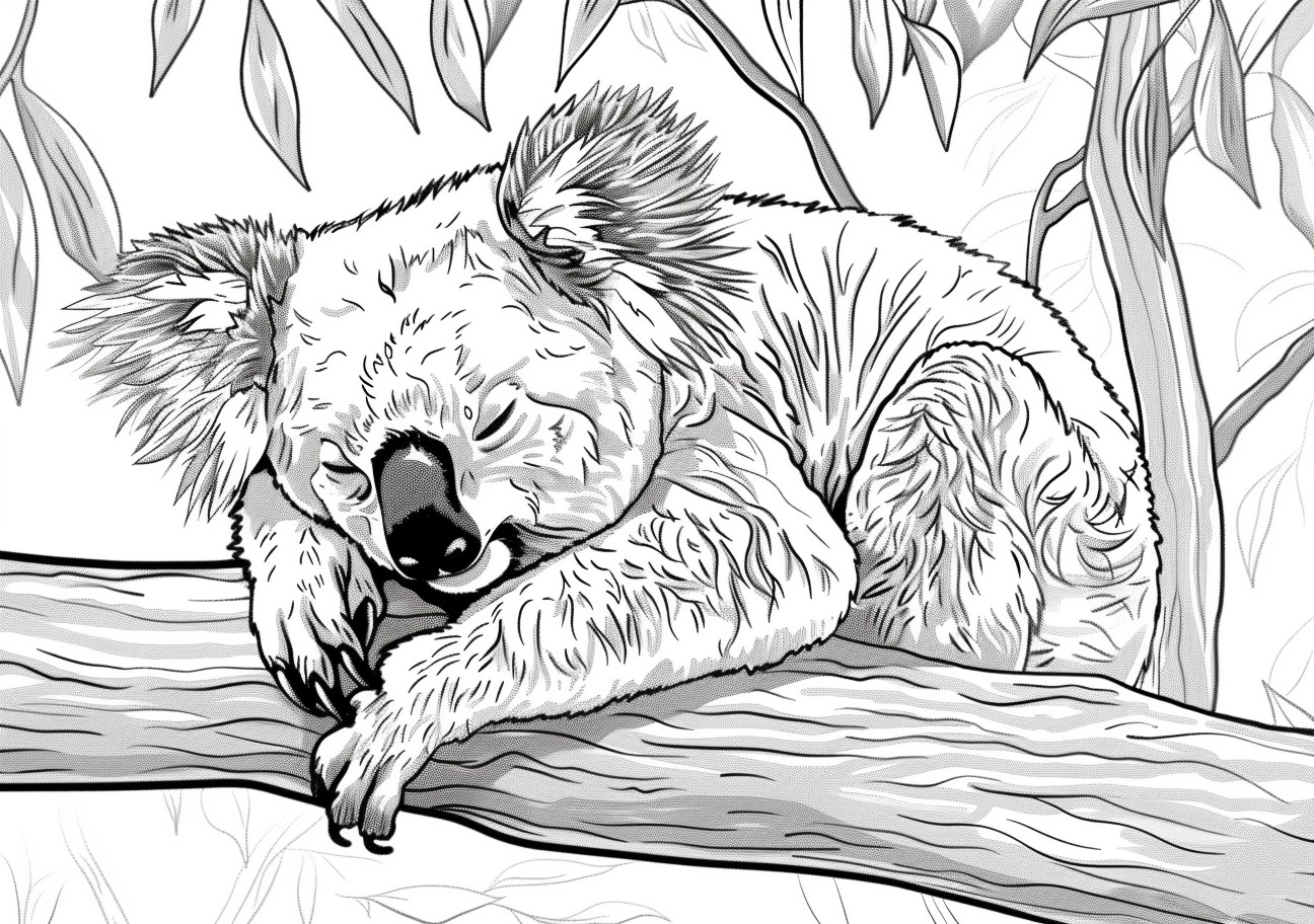 Koala Coloring Pages, Sleeping koala