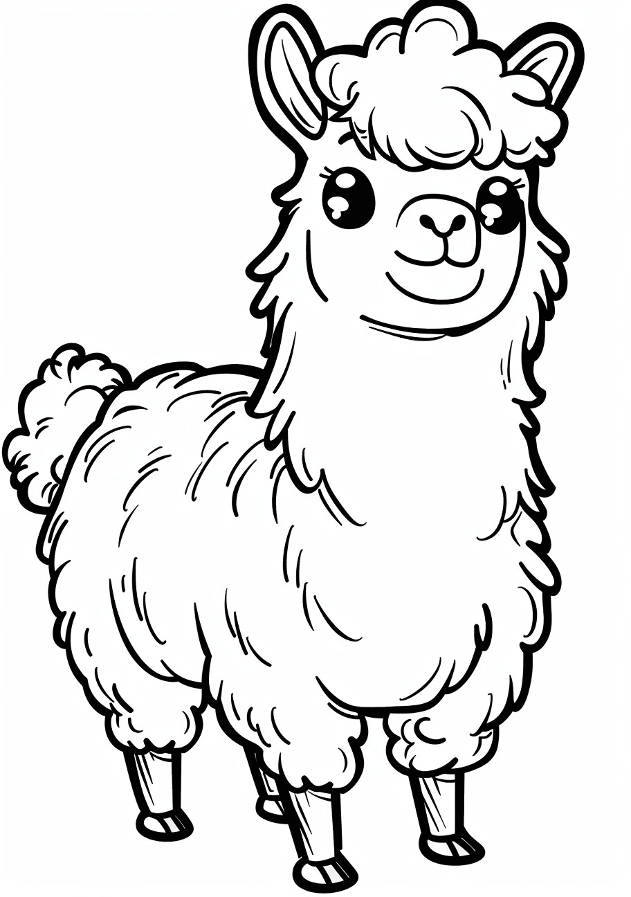 Alpaca Coloring Pages, Happy cartoon alpaca