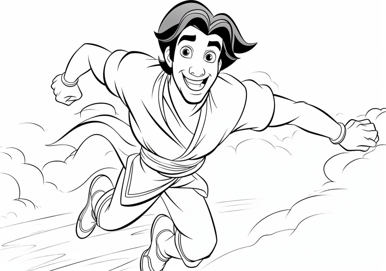 Aladdin Coloring Pages, Jolly Aladeen rushes to Jasmine.