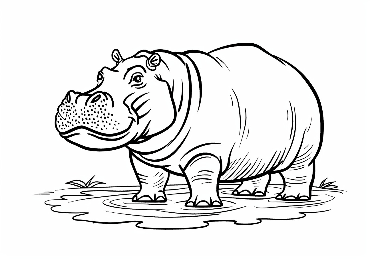 Zoo animals Coloring Pages, Cartoon hippopotamus