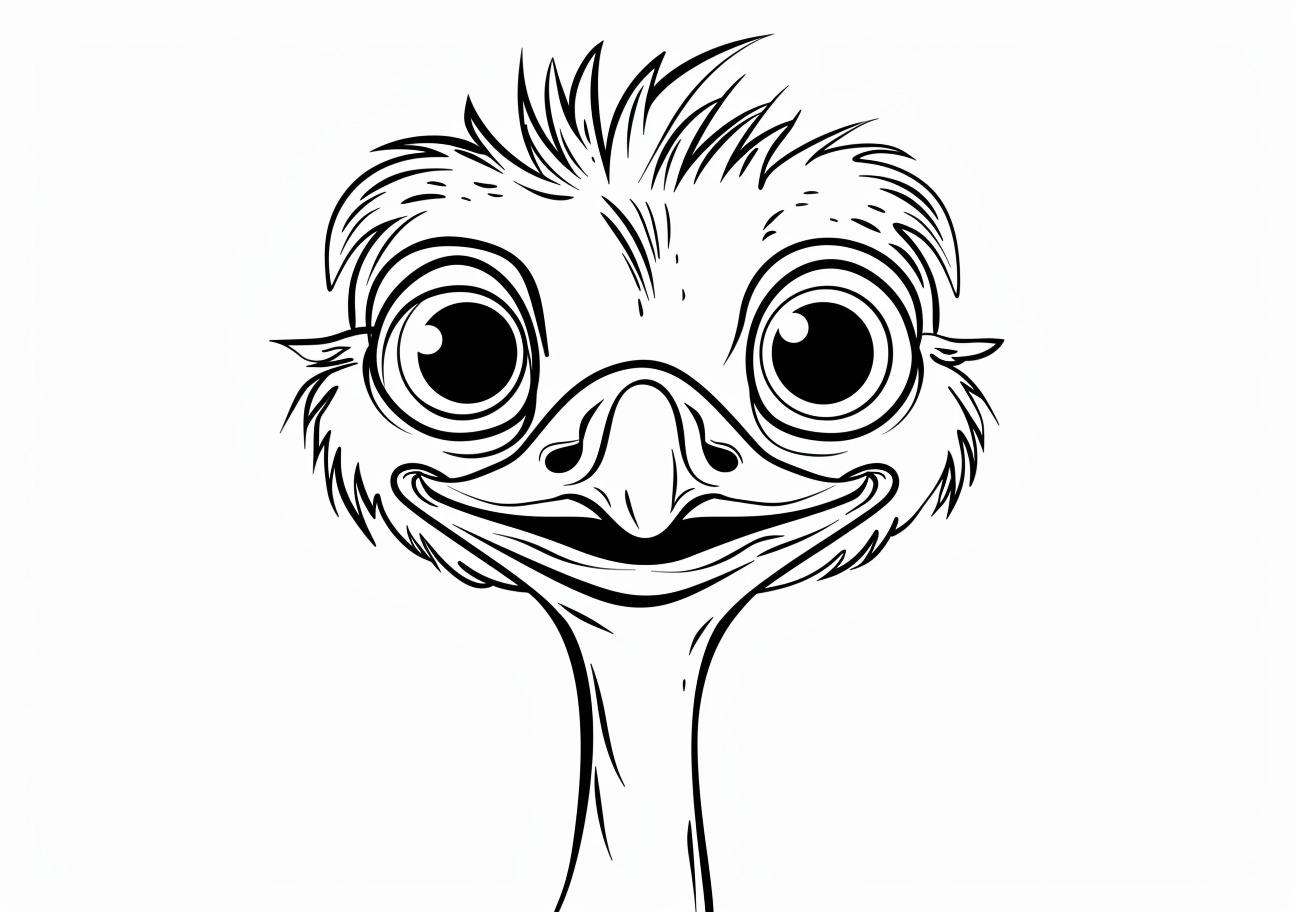 Ostrich Coloring Pages, Happy cartoon face ostrich