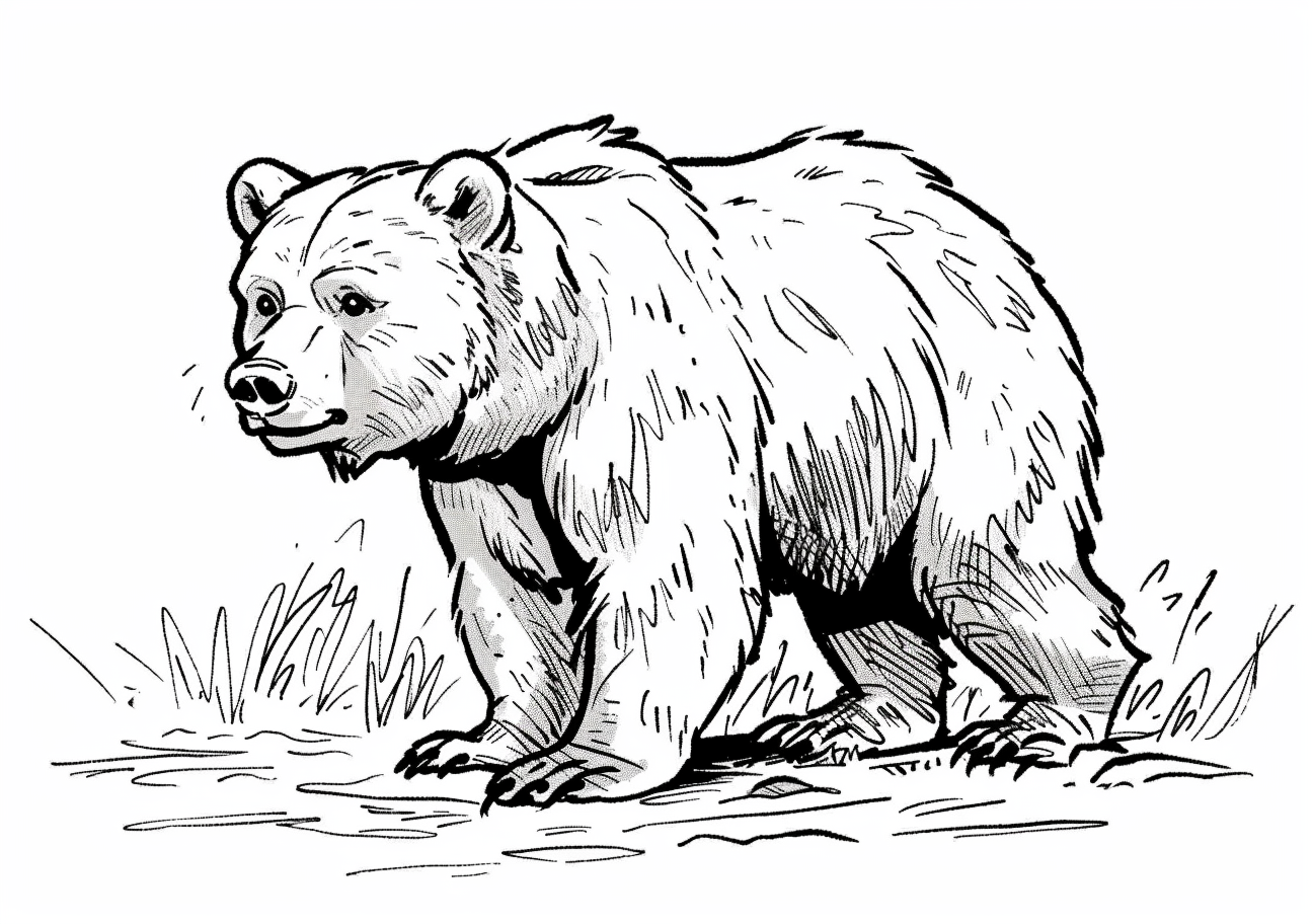 Mammals Coloring Pages, Bear stand on grass