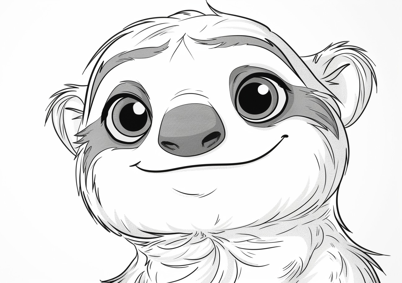 Sloth Coloring Pages, Smiling cartoon Sloth