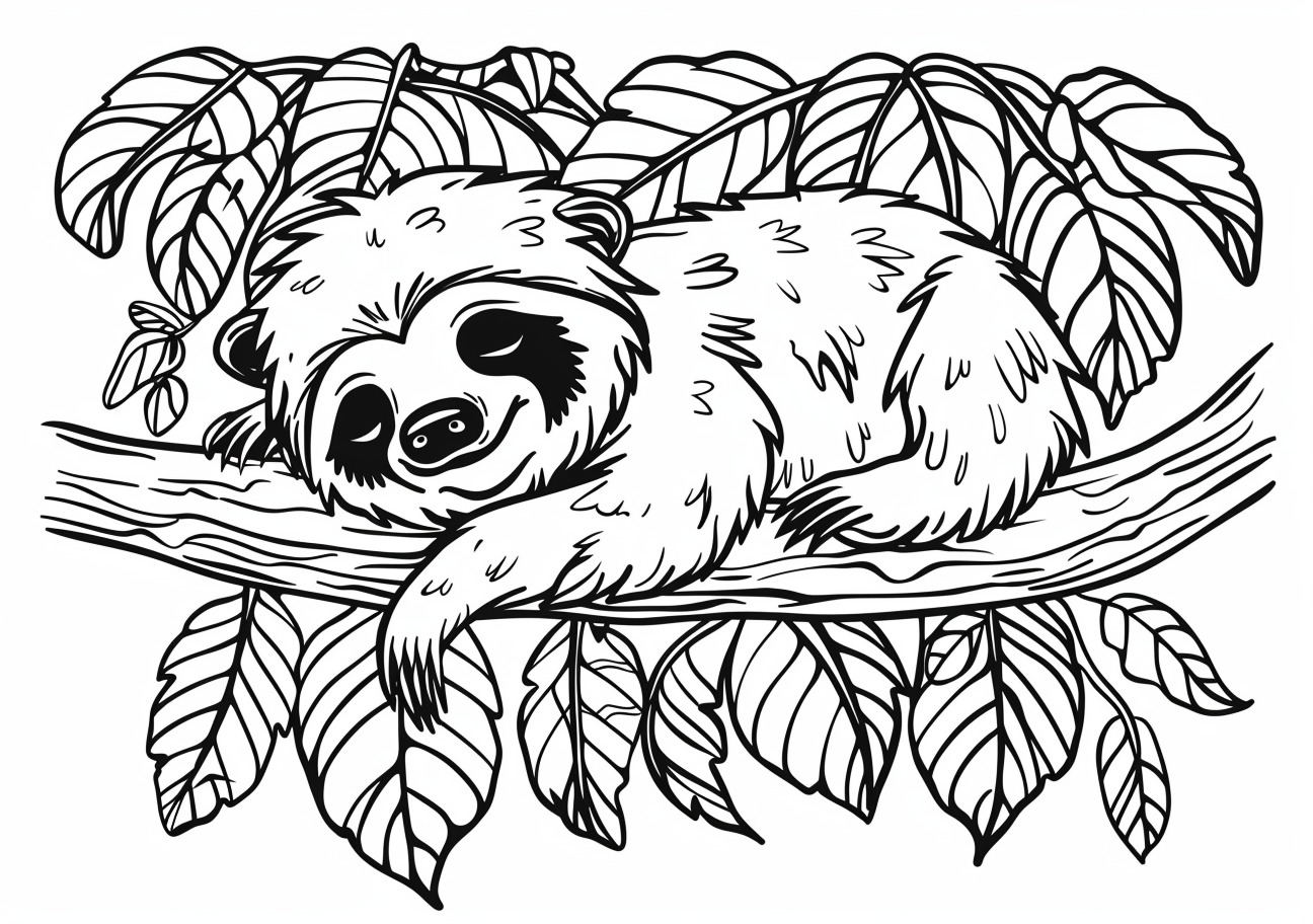 Sloth Coloring Pages, Sleeping Sloth