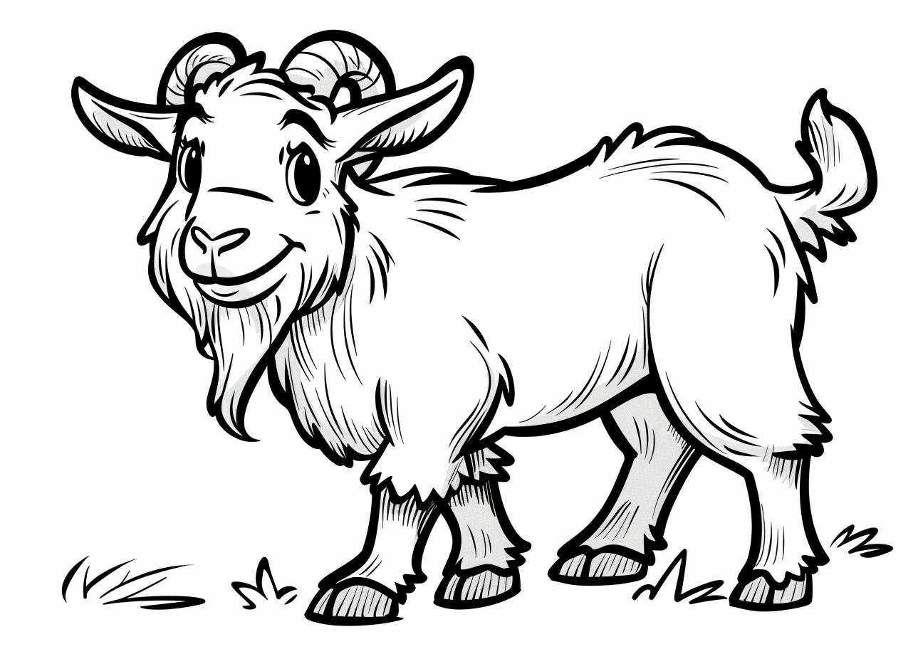 Goat Coloring Pages, Happy cartoon goat