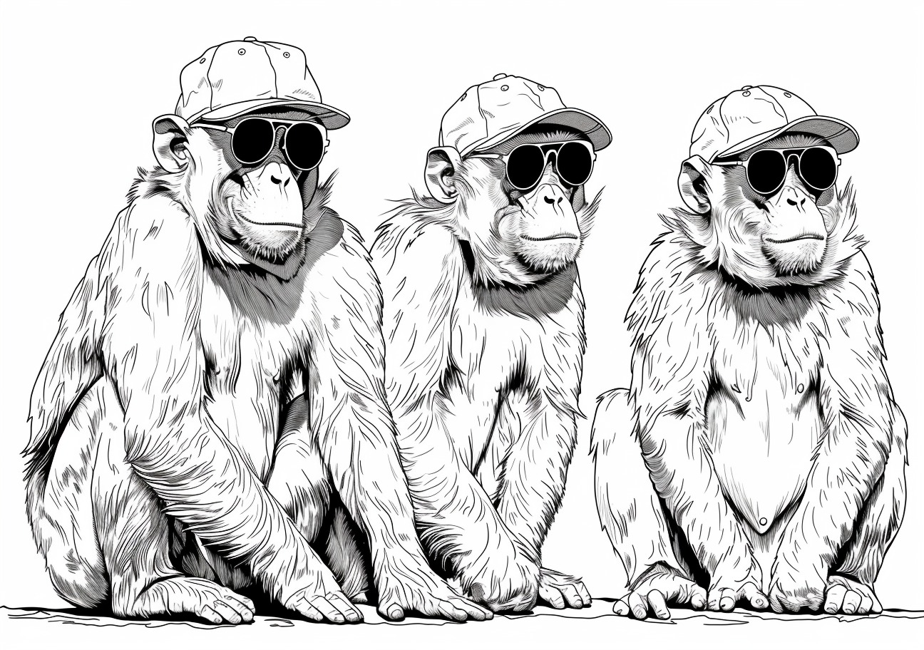 Primates Coloring Pages, Cool three primates