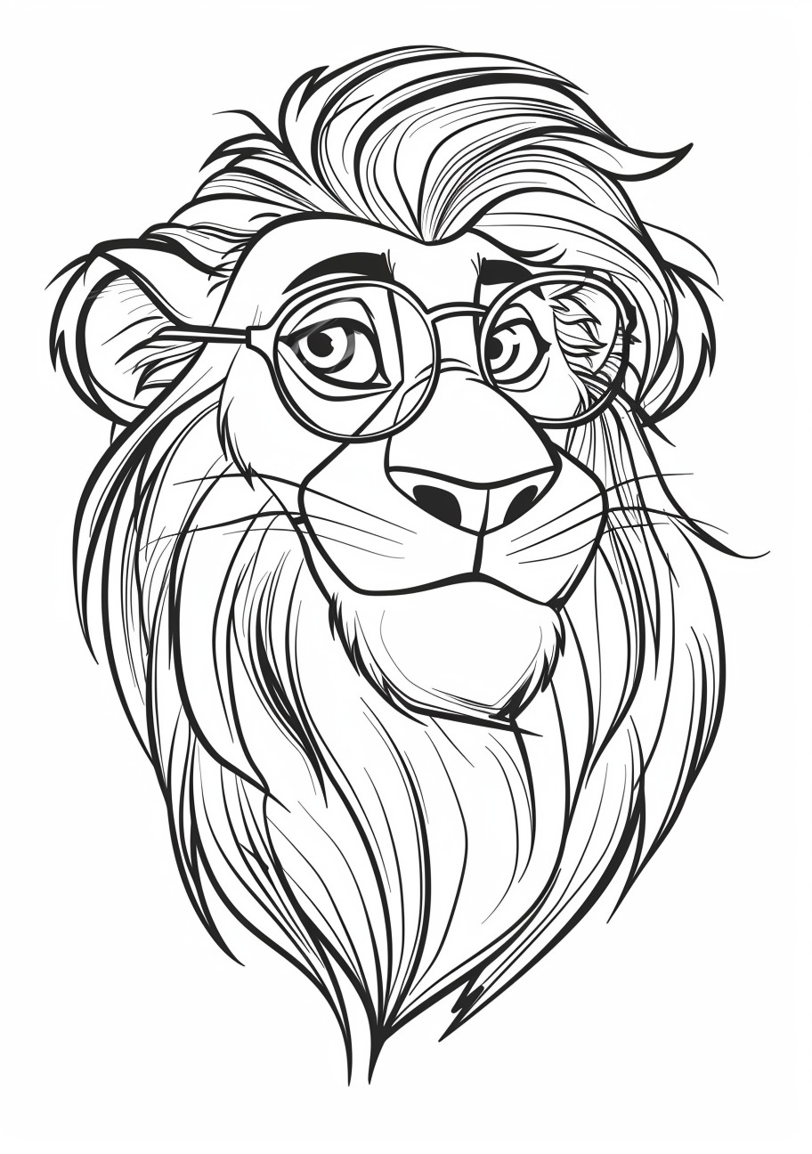 Lion Coloring Pages, Lion with glasses