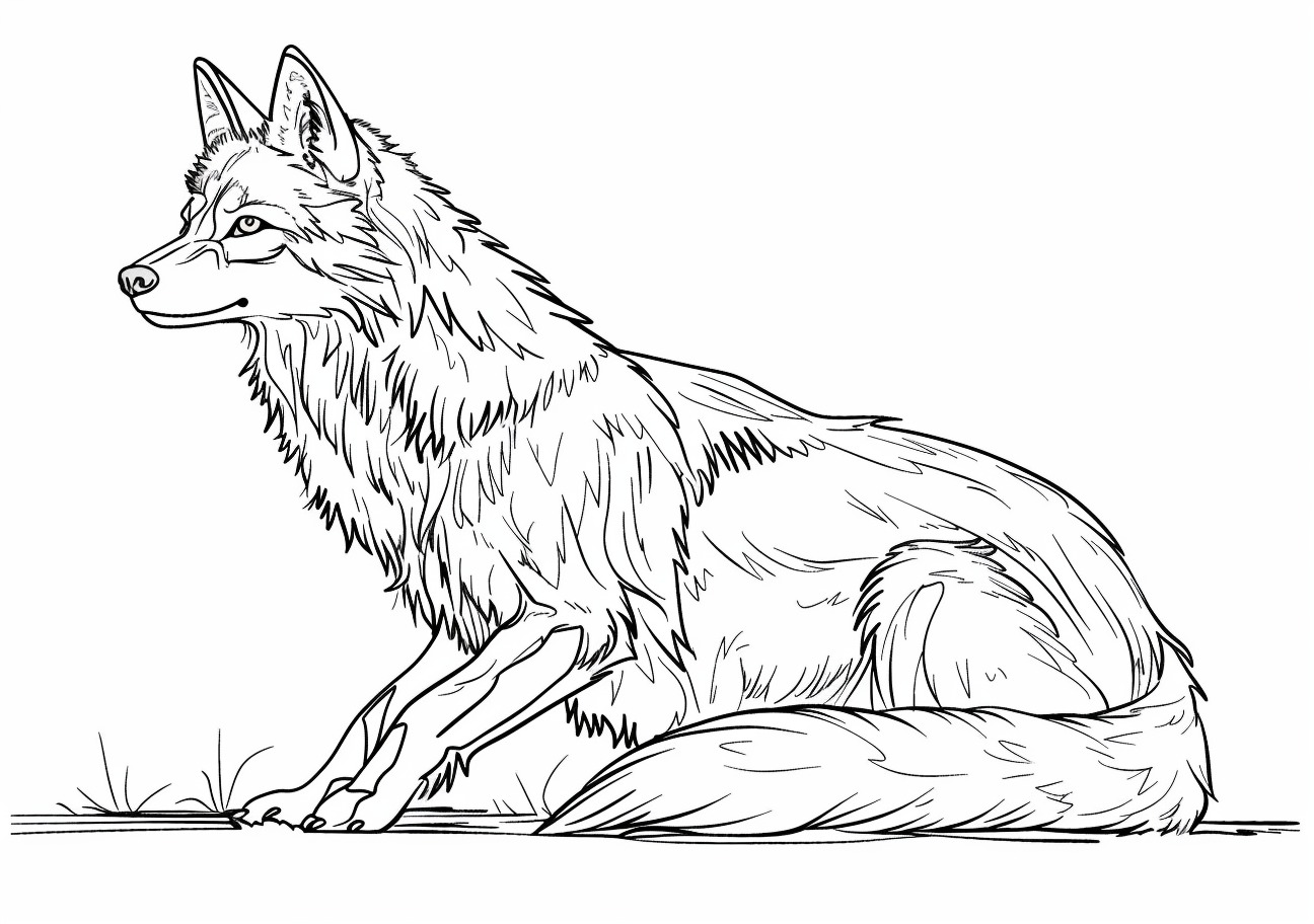 Canidae Coloring Pages, Wolf sitting on the grass