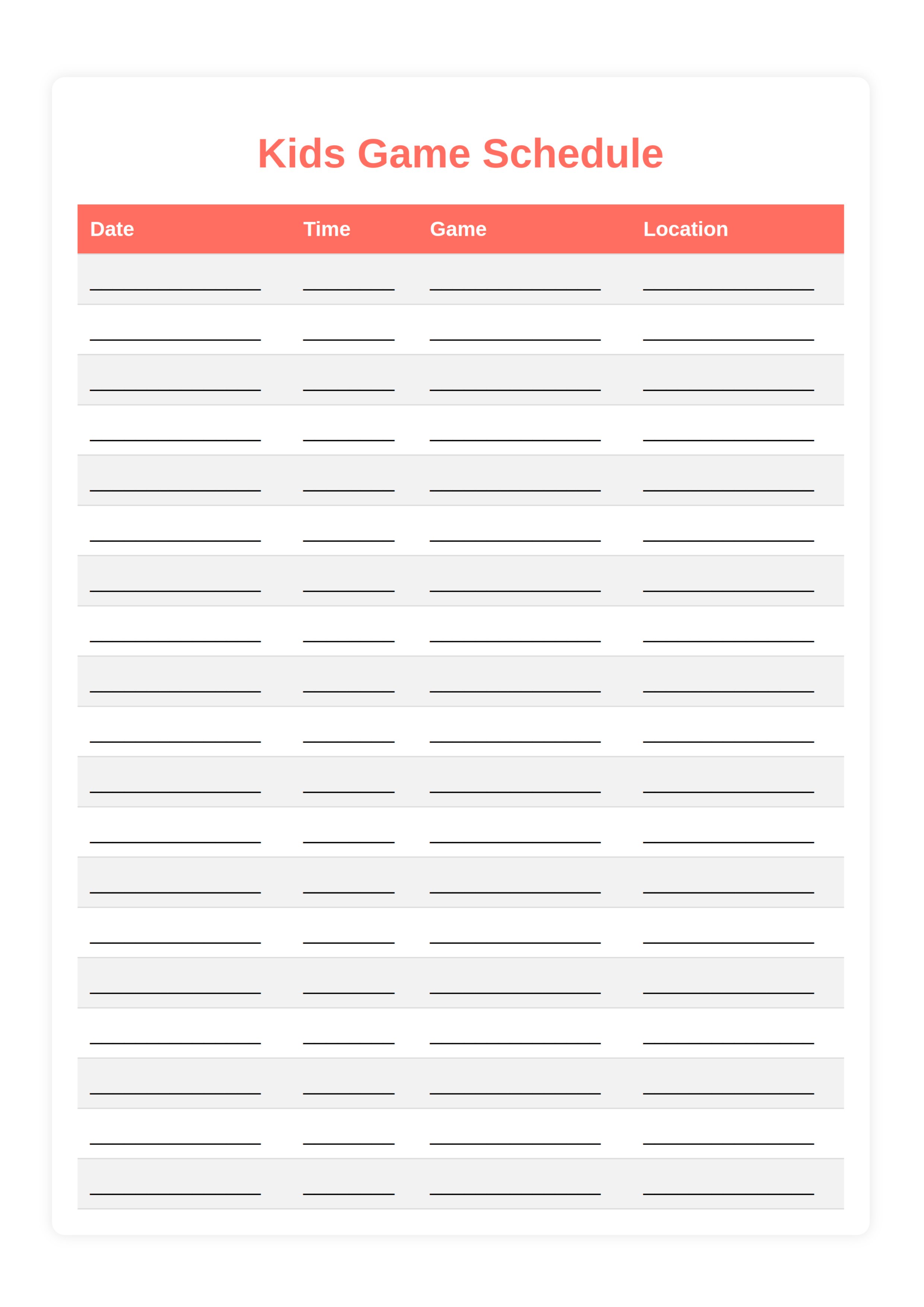 Game Schedule template, Game scheduller with location