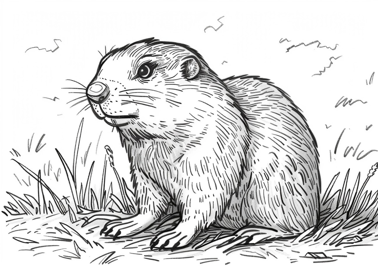 Groundhog Coloring Pages, Groundhog on grass