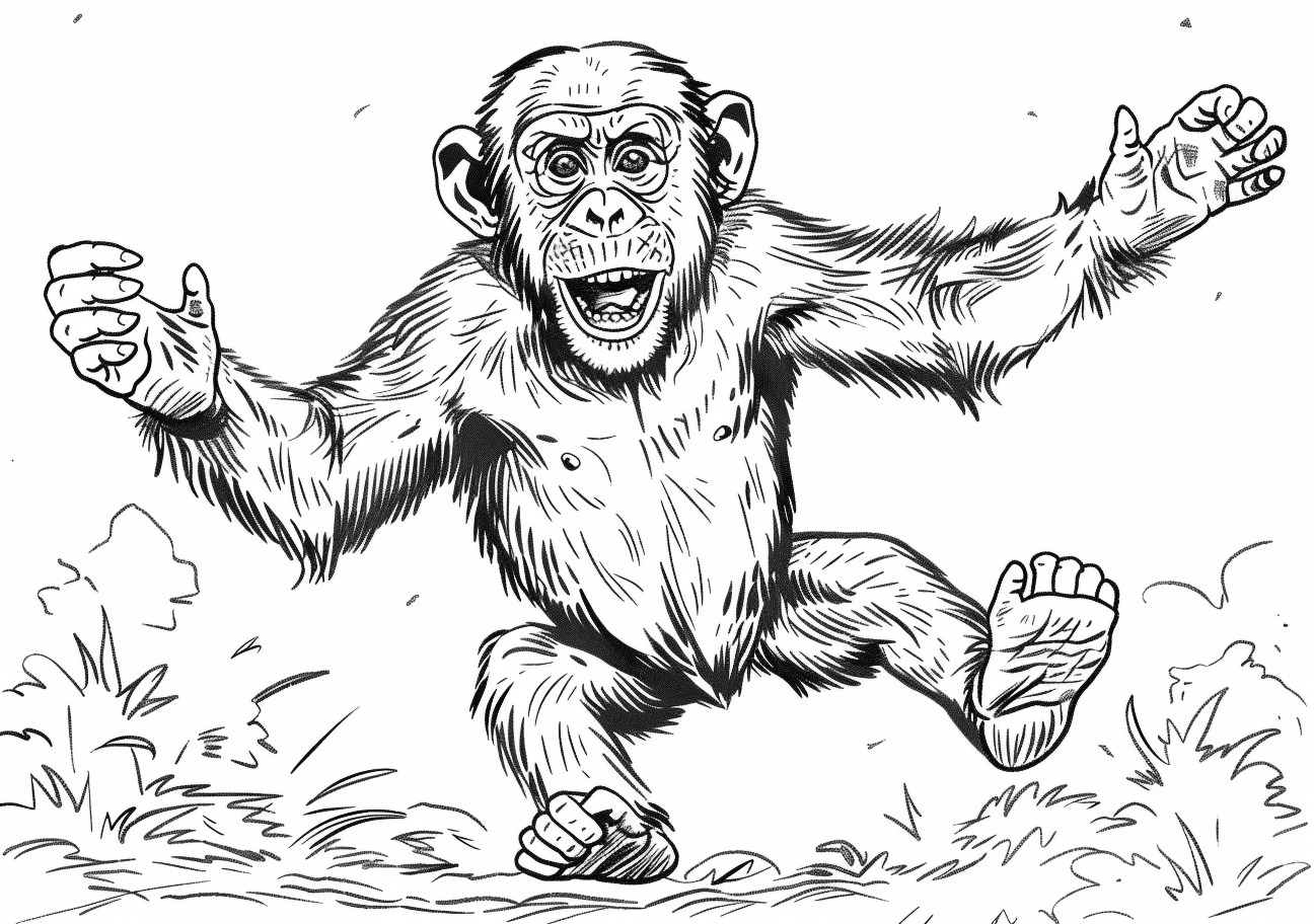 Chimpanzee Coloring Pages, Chimpanzee jumping