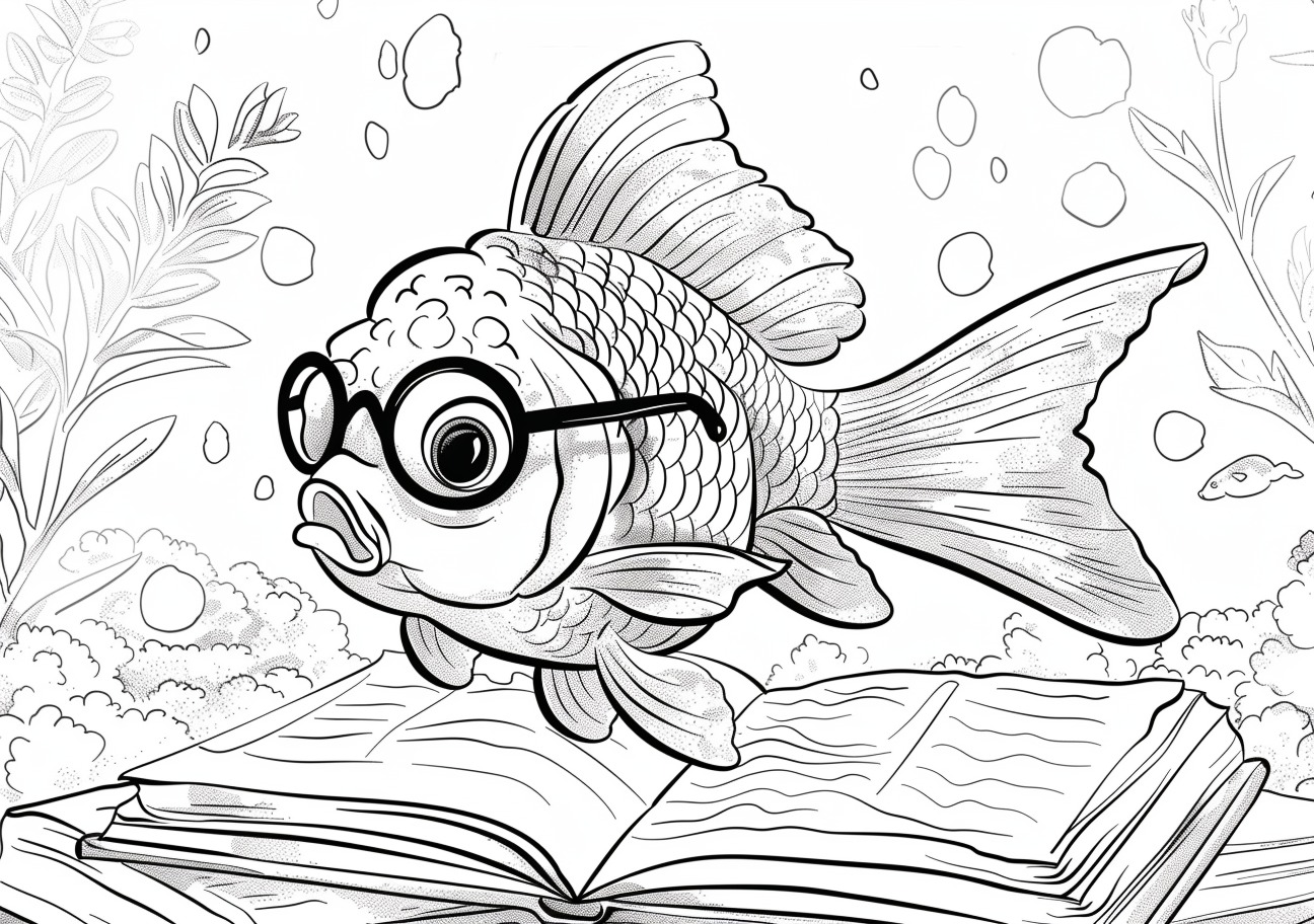 Goldfish Coloring Pages, Goldfish read book