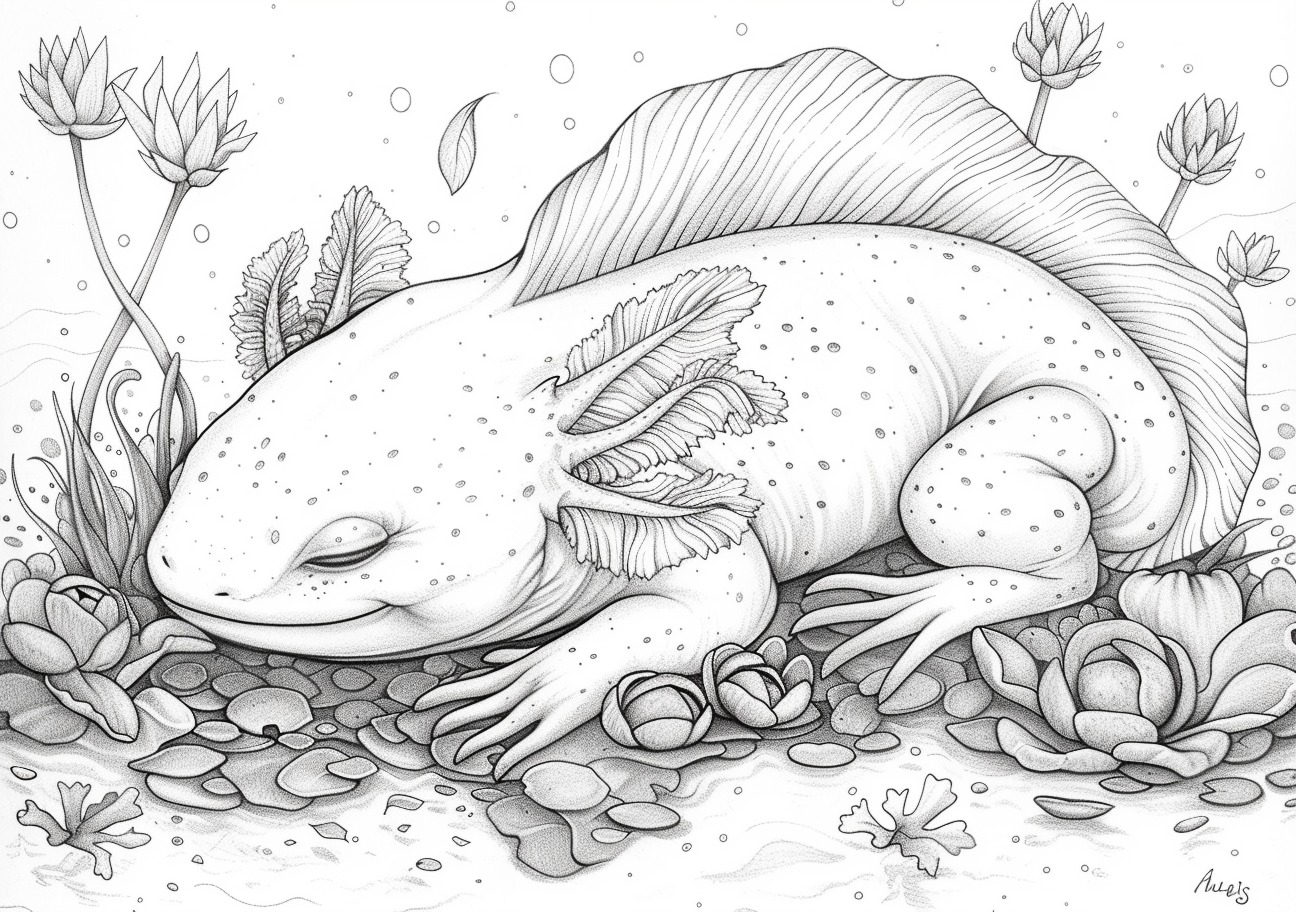 Axolotl Coloring Pages, Sleeping axolotl