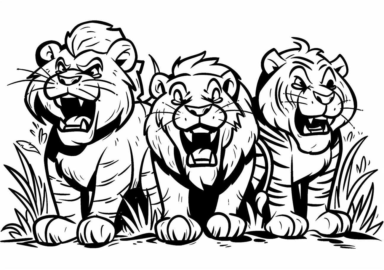 Jungle animals Coloring Pages, Angry big cats