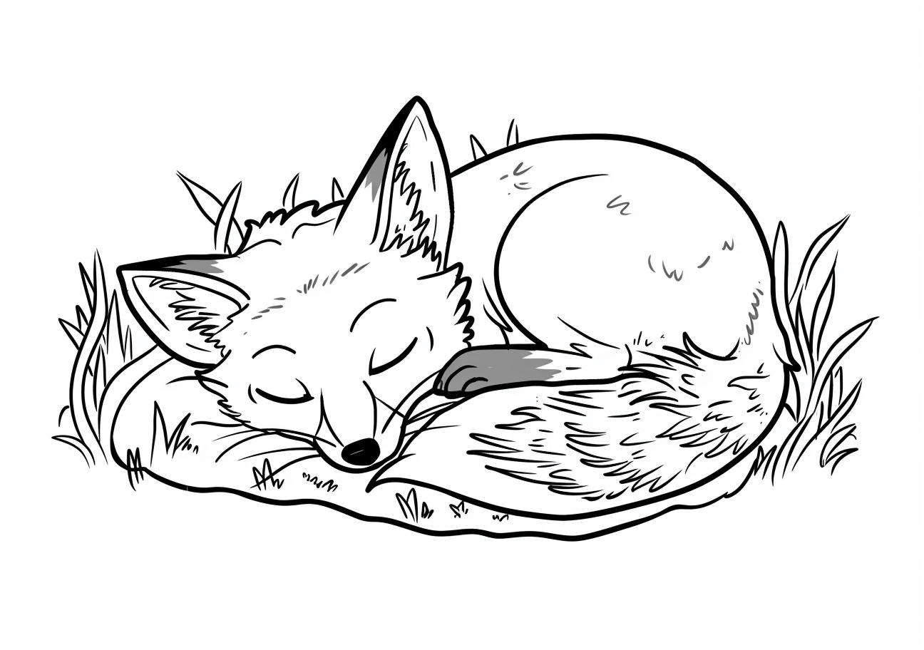 Cute Fox Coloring Pages, Sleeping cute fox