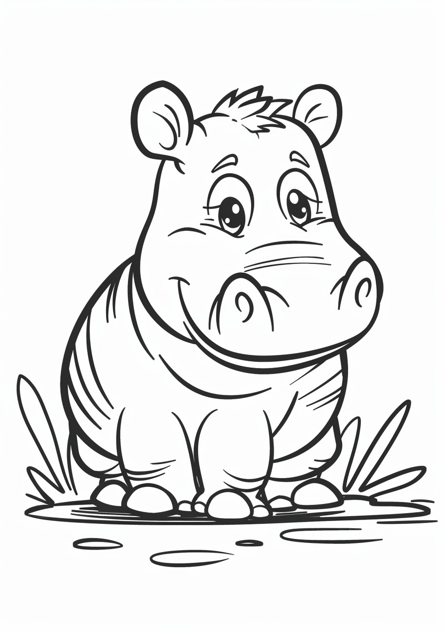 Hippo Coloring Pages, Kawaii Hippo