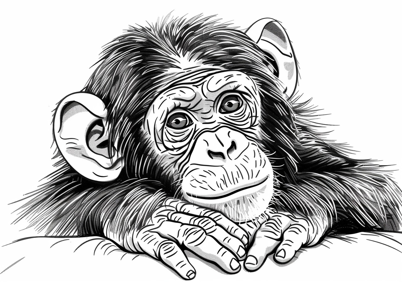 Chimpanzee Coloring Pages, Very cute Chimpanzee