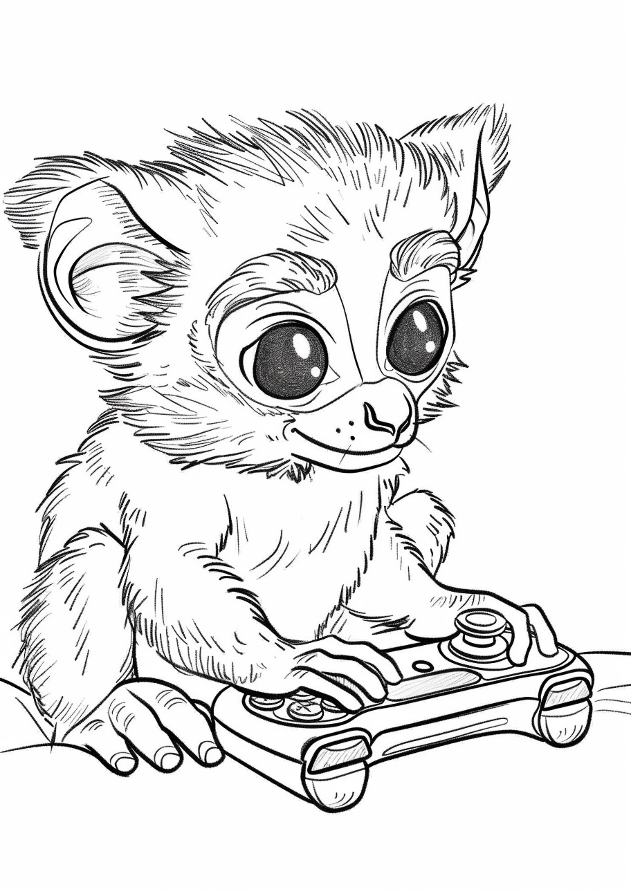 Lemur Coloring Pages, Lemur playing in videogame