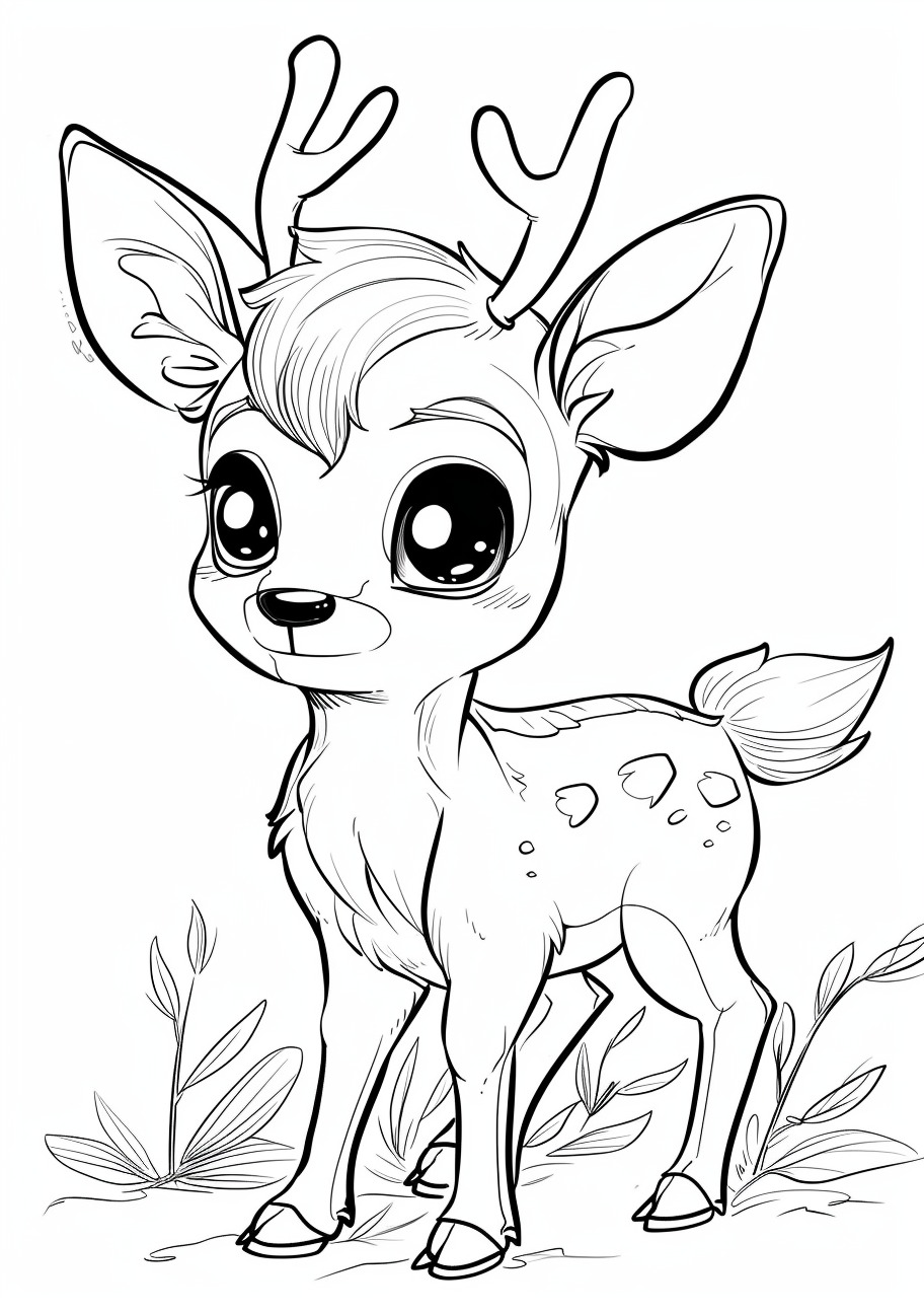 Baby Deer Coloring Pages, Baby Deer in anime style