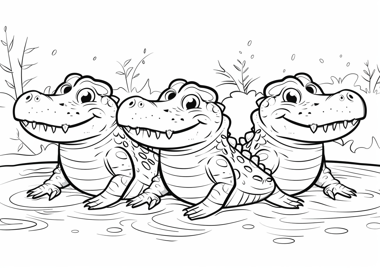 Alligators Coloring Pages, Three cartoon aligators