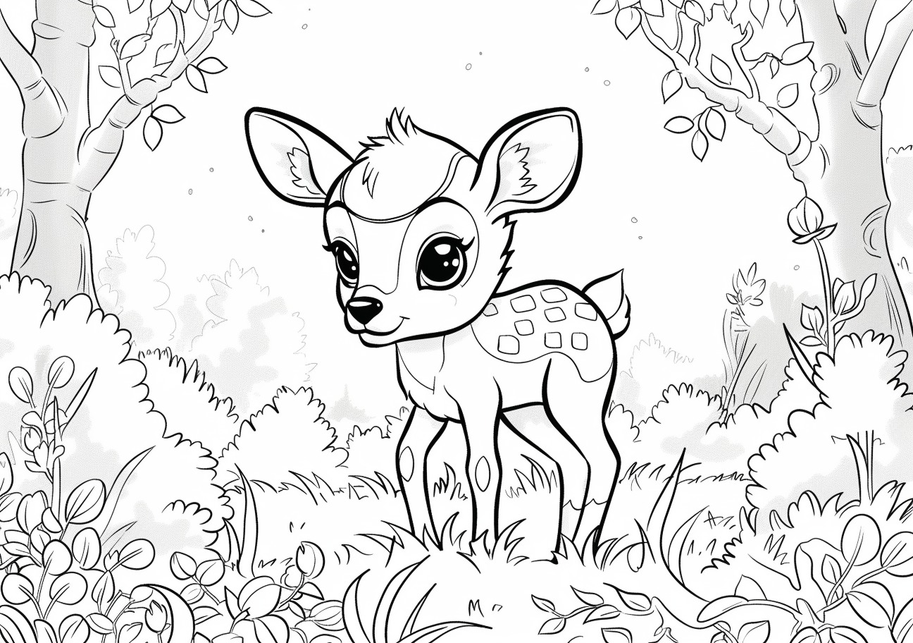 Baby Deer Coloring Pages, Baby Deer in kawaii style