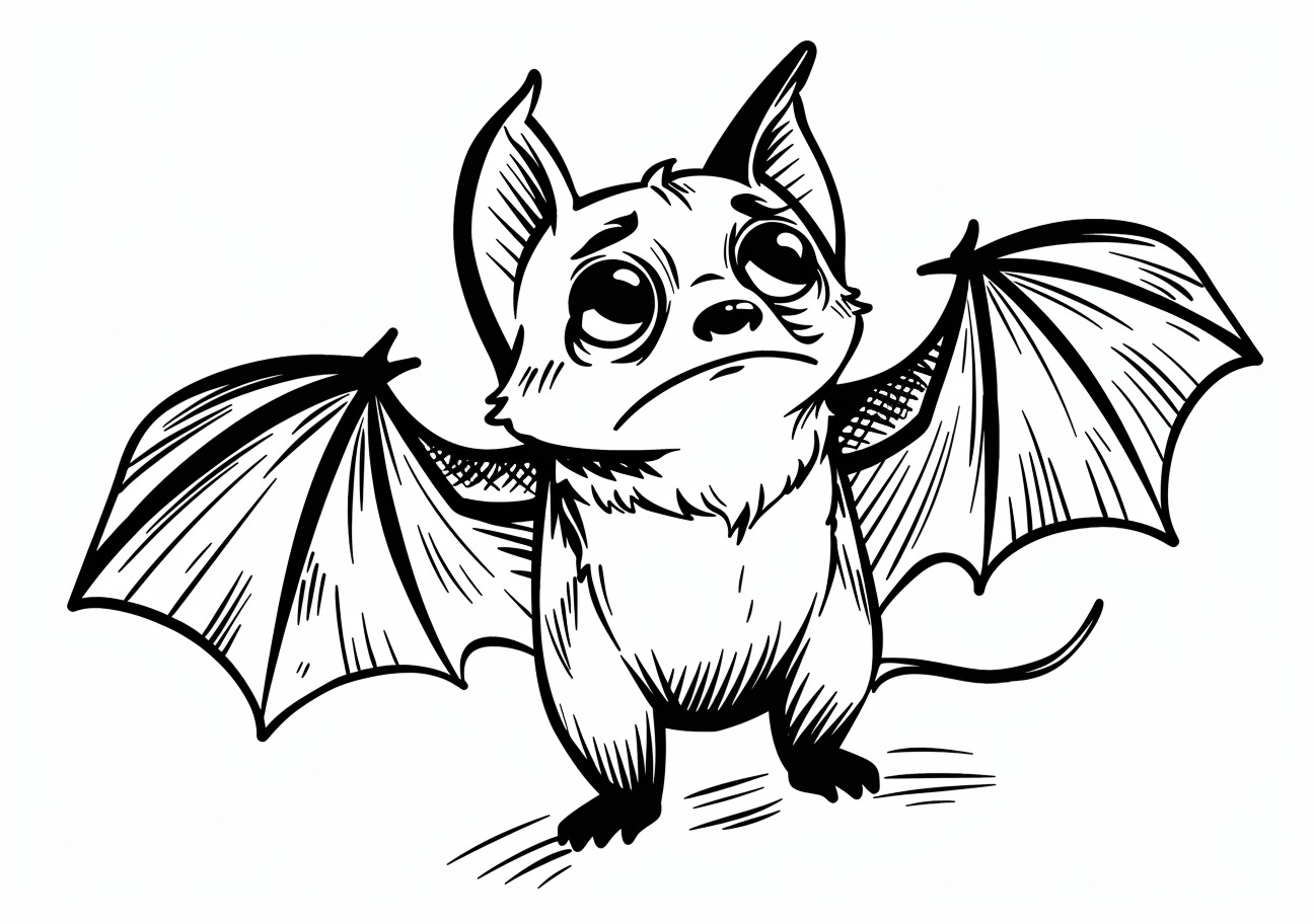 Bat Coloring Pages, Sad cartoon bat