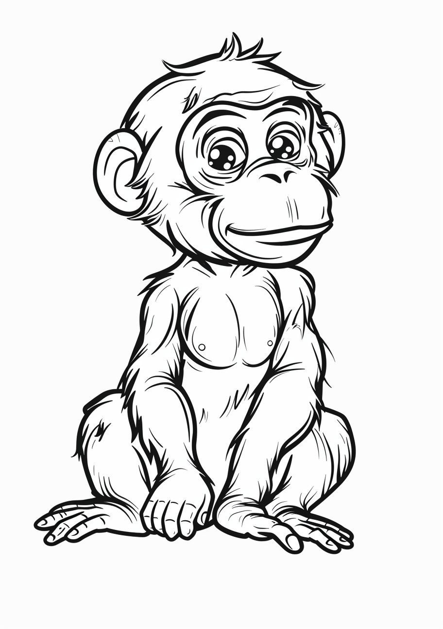 Chimpanzee Coloring Pages, Cartoon Chimpanzee