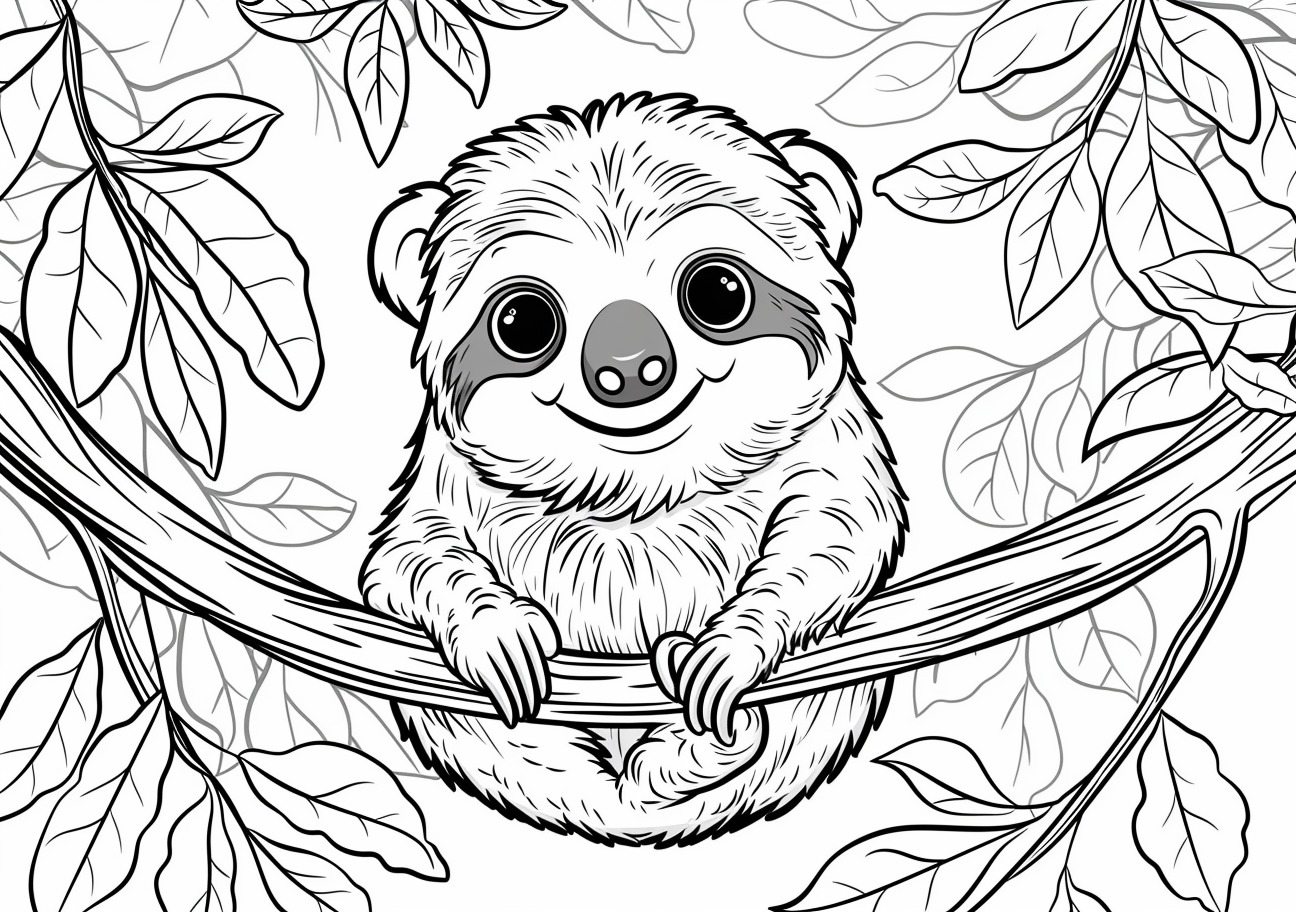 Sloth Coloring Pages, Cute Sloth