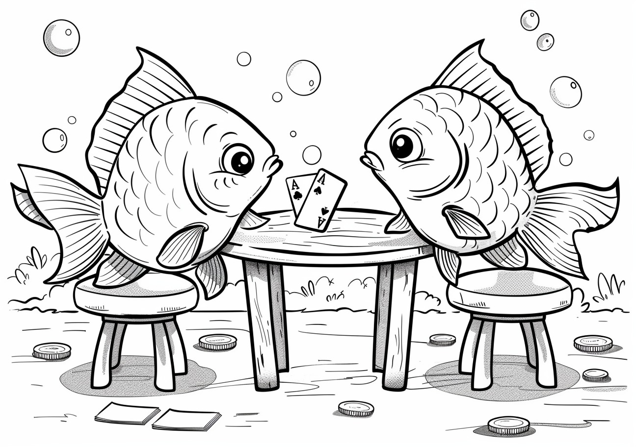 Goldfish Coloring Pages, Goldfish playing cards