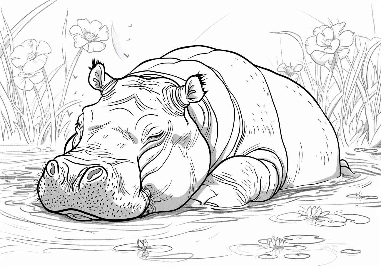 Hippo Coloring Pages, Sleeping Hippo