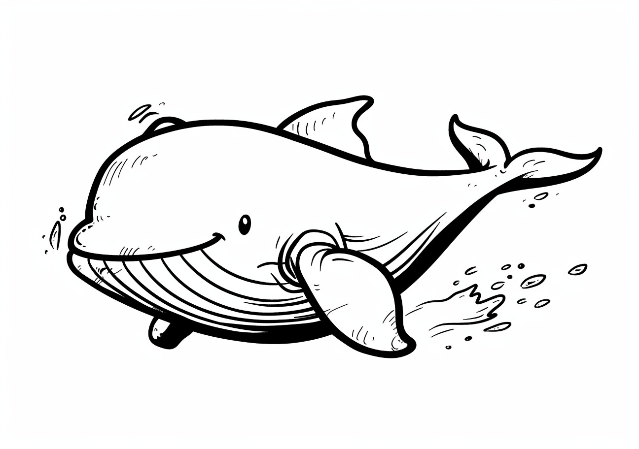 Whale Coloring Pages, Cartoon happy whale