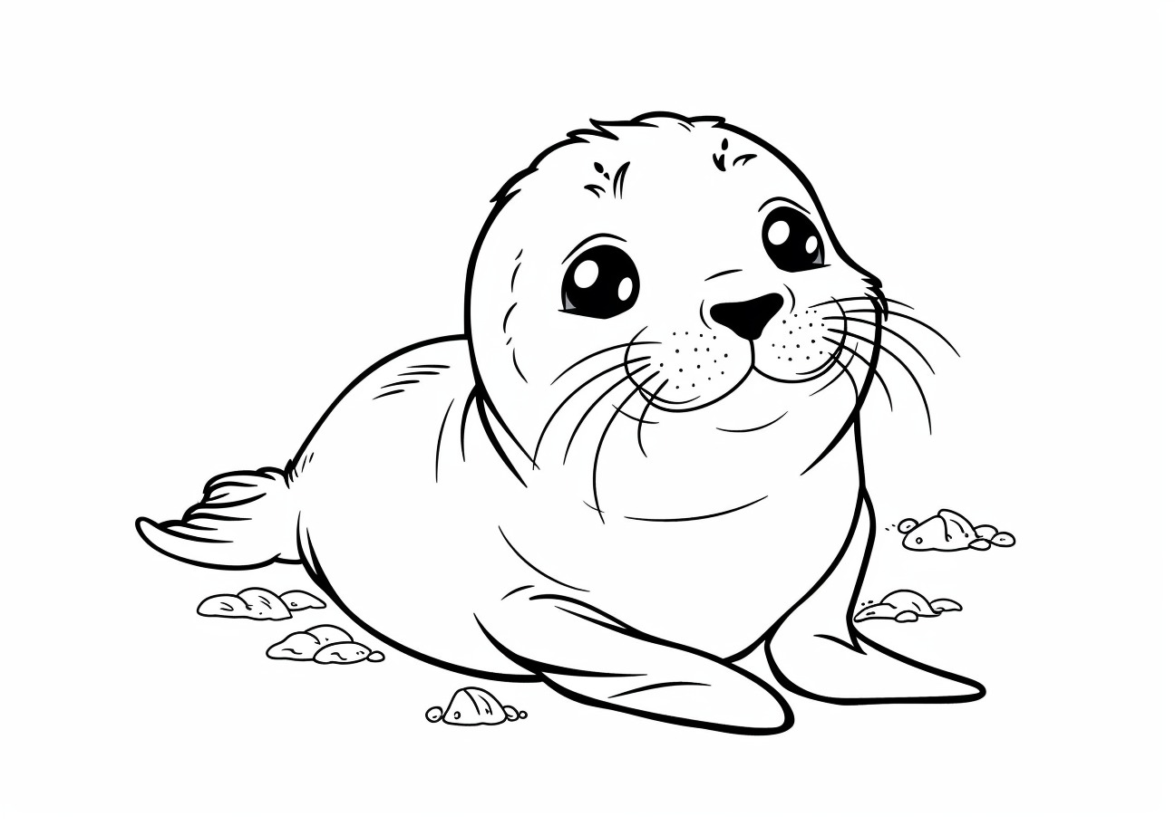 Ocean Coloring Pages, Kawaii harp seal