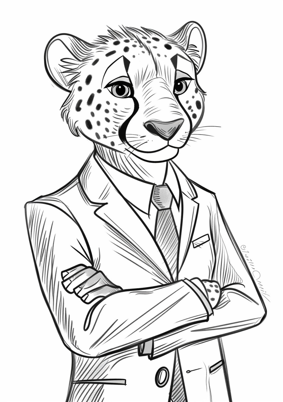 Cheetah Coloring Pages, Cheetah in suit