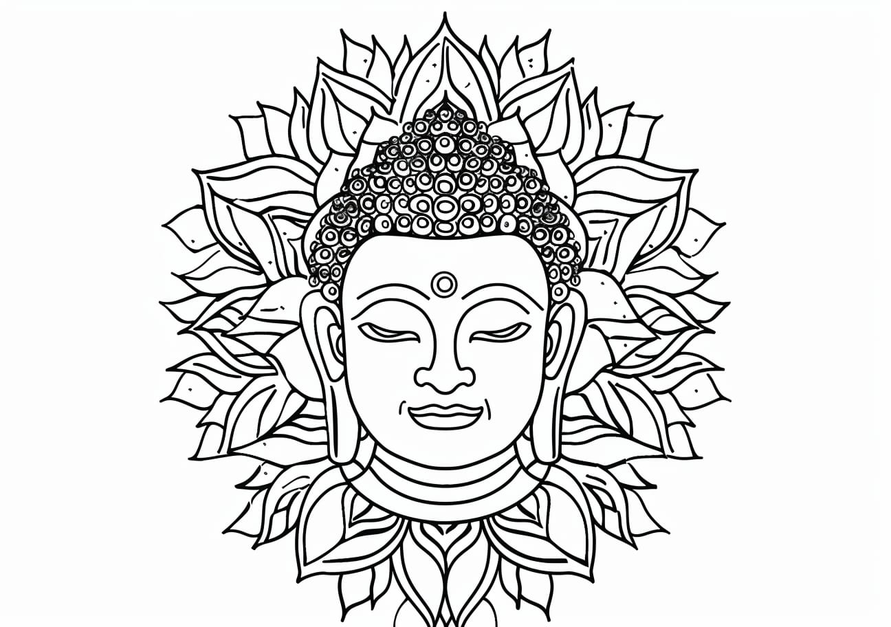 Buddhist Mandala Coloring Pages, Buddha on mandala coloring book