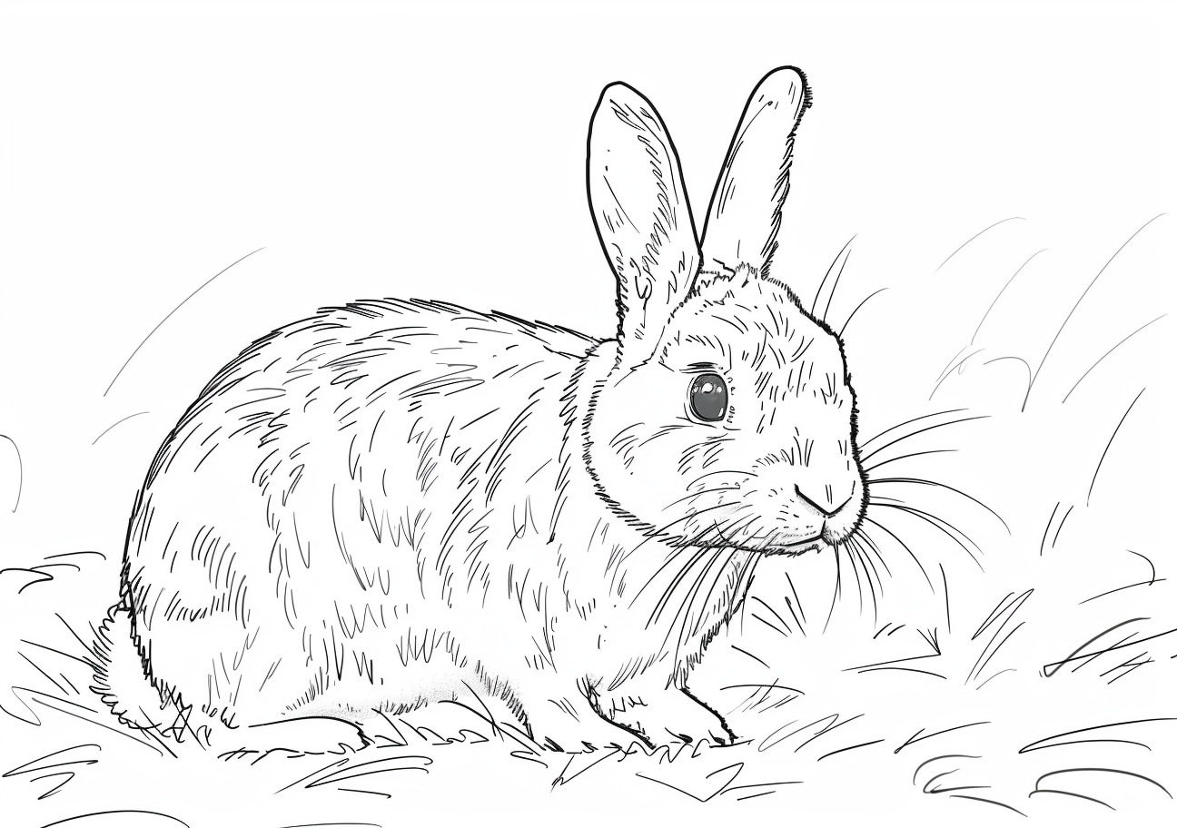 Rabbit Coloring Pages, Realistic rabbit in the grass