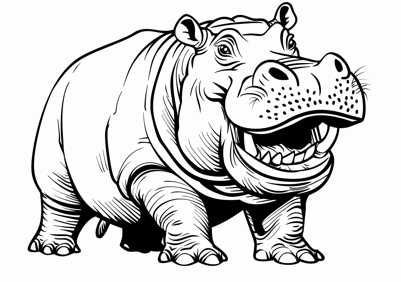 Hippo Coloring Pages, Smiling Hippo