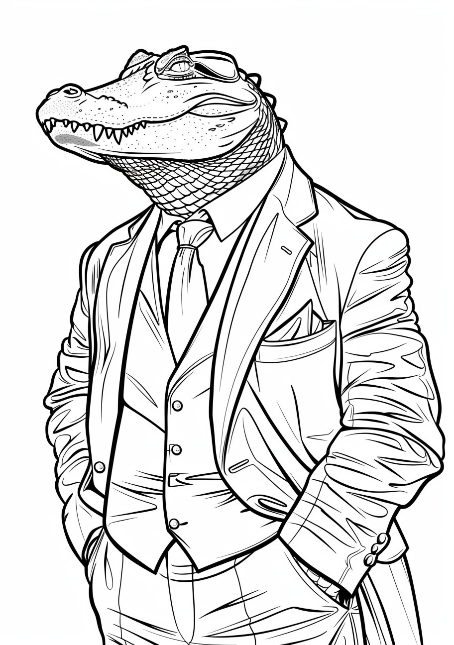 Alligators Coloring Pages, Alligator in suit