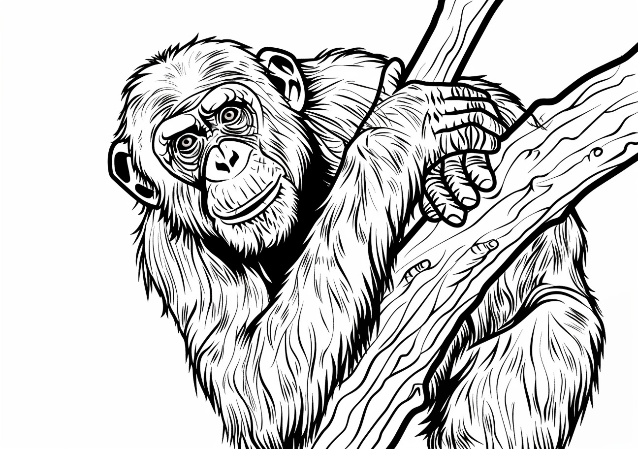 Primates Coloring Pages, Primate hangs on a tree